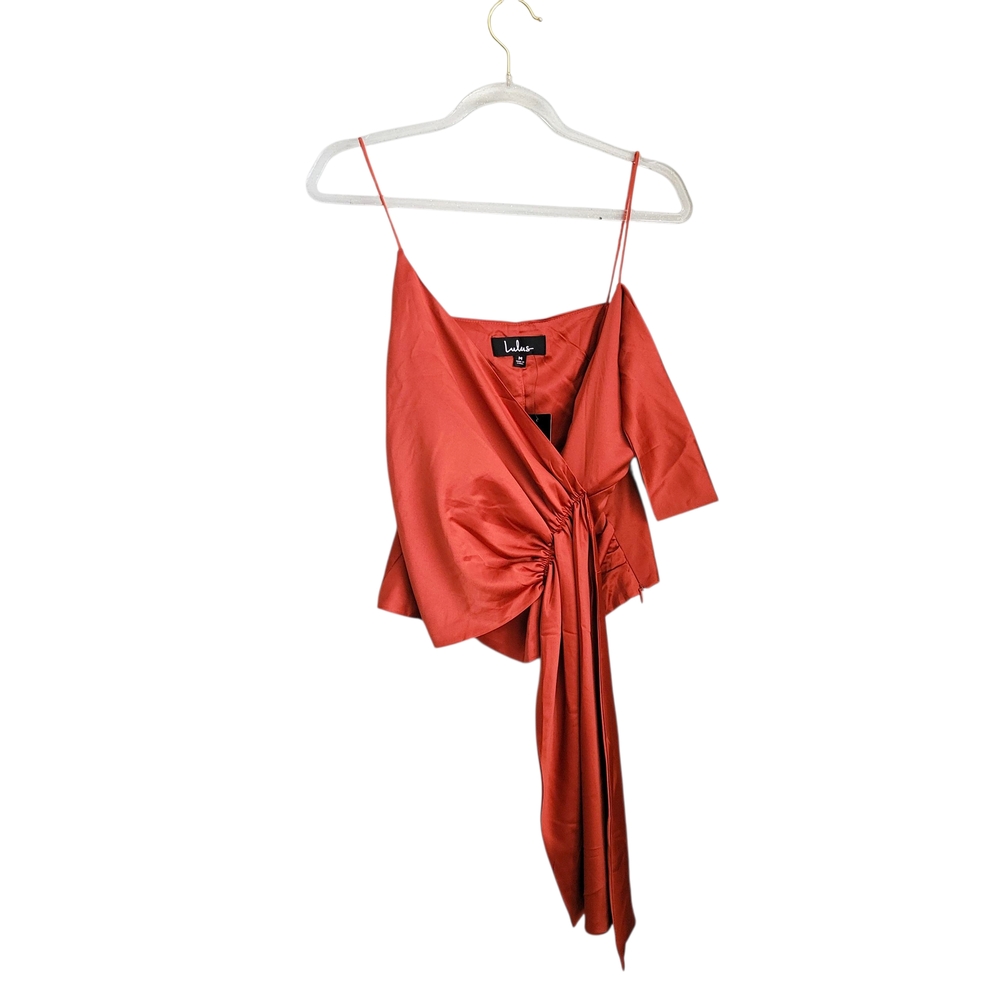 Lulu's Red Satin Tie-Front Top